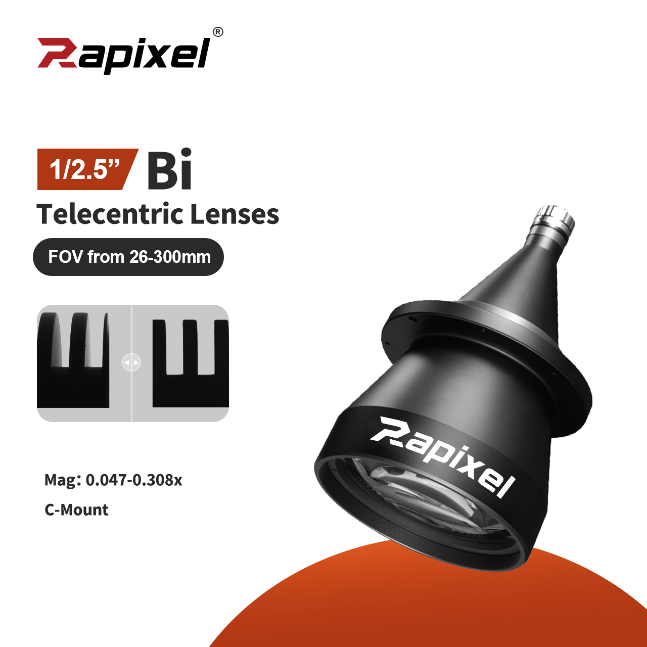 Adjustable BTL-125 Series Bi-Telecentric Lenses C-Mount For 1/2.5" Sensors