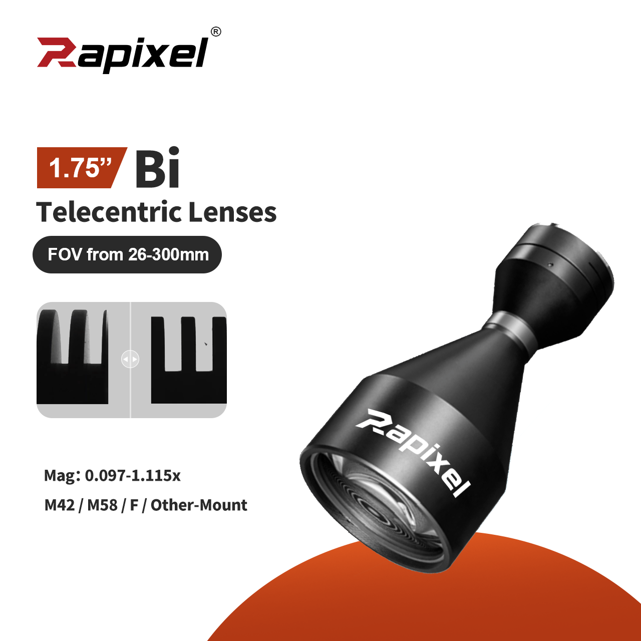 BTL-1.75'' Bi-Telecentric Lenses M42/M58 WD73-465 FOV 26-300mm