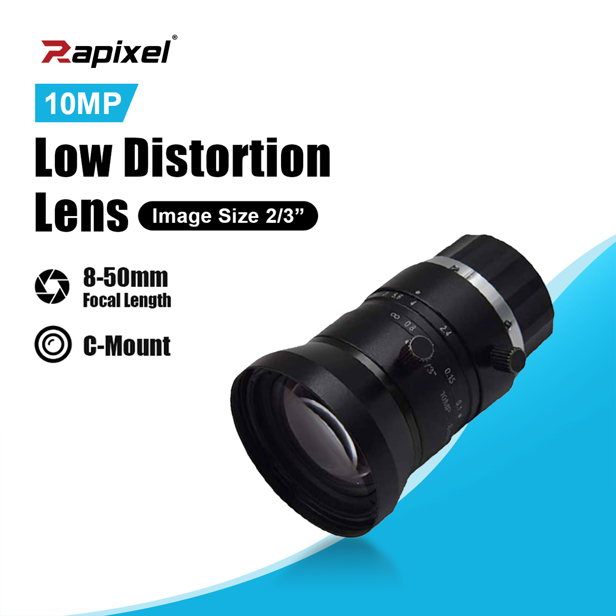 iCentral 2/3" 2.4um 10MP C-Mount Low Distortion Industrial Machine Vision Lenses