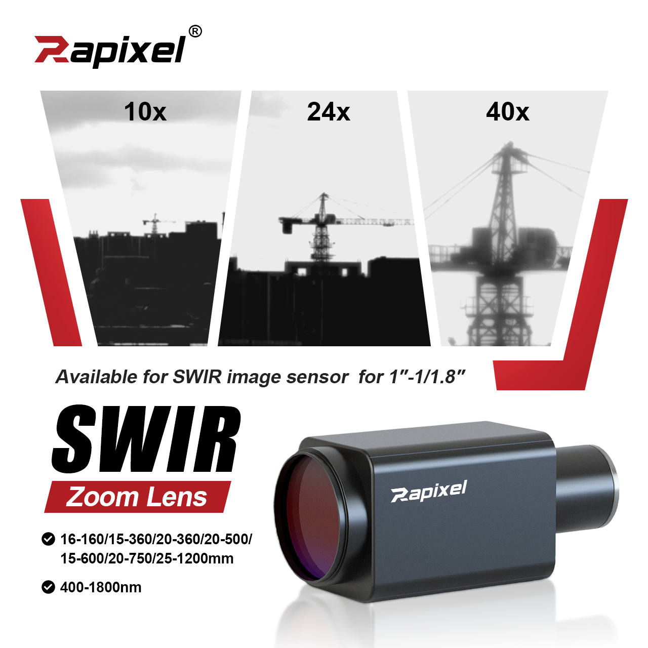 SWIR Zoom Lens 25-1200mm F2.2-F16 1" 1/1.8" Sensor