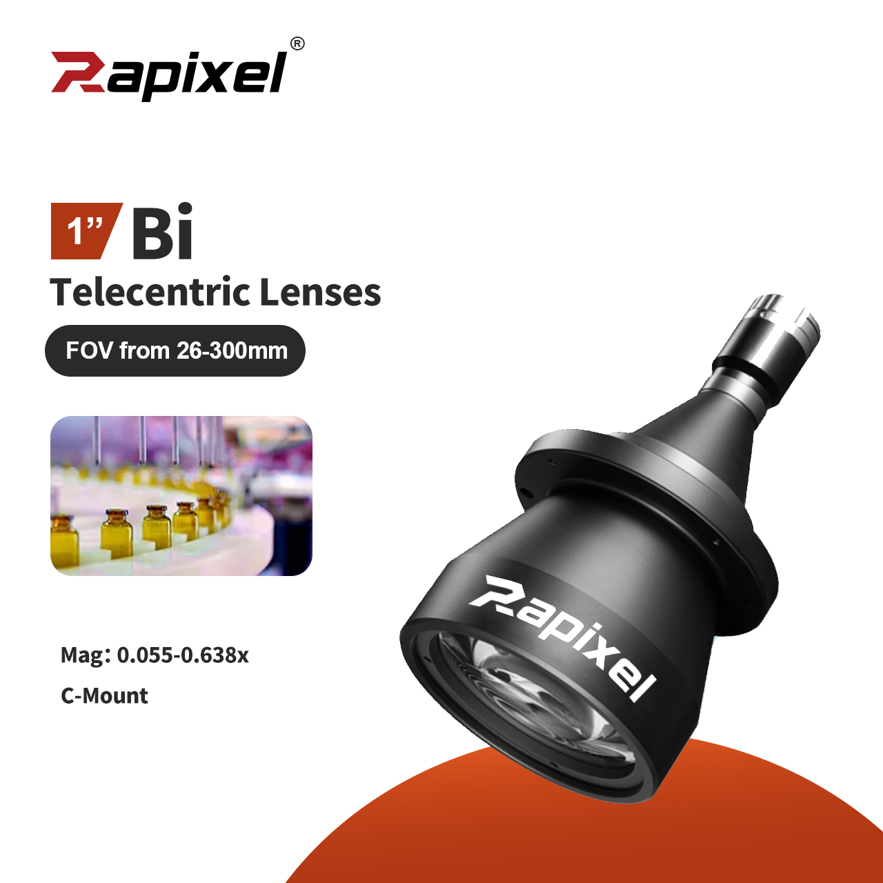 BTL 1'' Bi-Telecentric Lenses C-Mount WD73-465 FOV 26-300mm