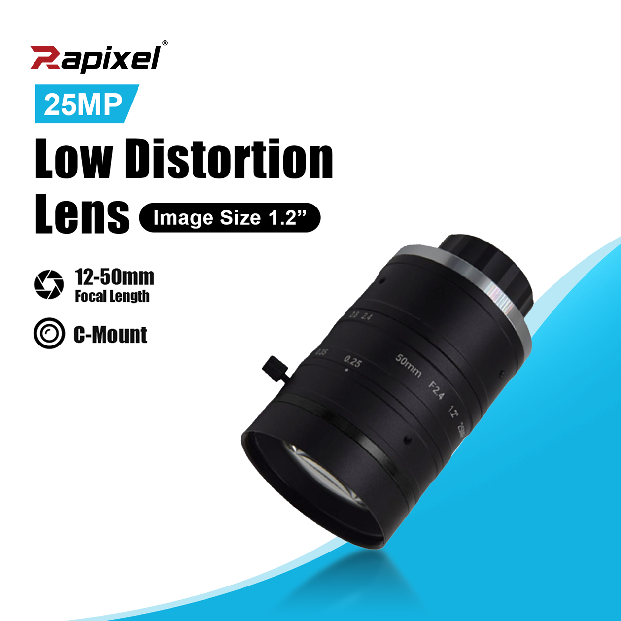 iCentral 1.2" 2.74um 25MP C-Mount Low Distortion Industrial Machine Vision Lens