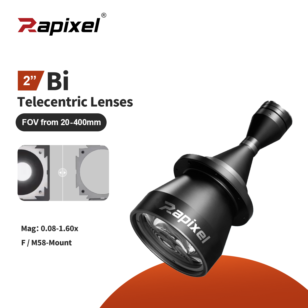 BTL-2'' Bi-Telecentric Lenses M42/M58 WD110-465 FOV 36-300mm
