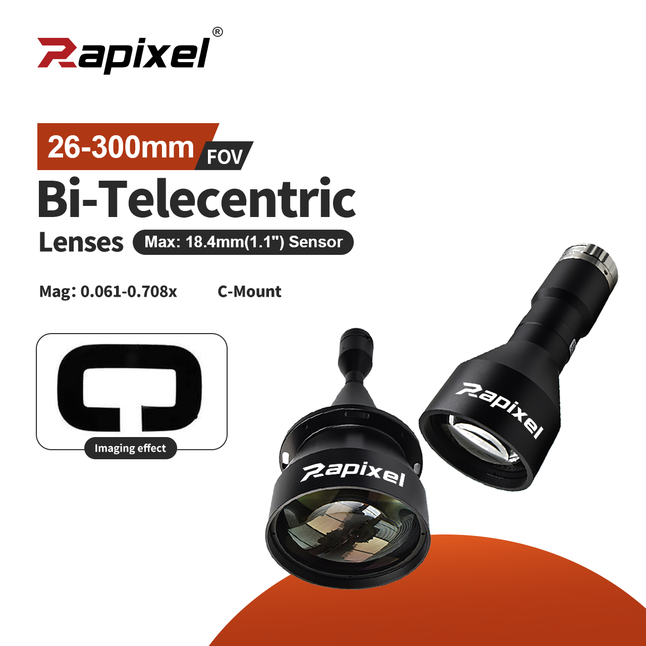 BTL-H1.1'' Bi-Telecentric Lenses C-Mount WD73-465 FOV 26-300mm