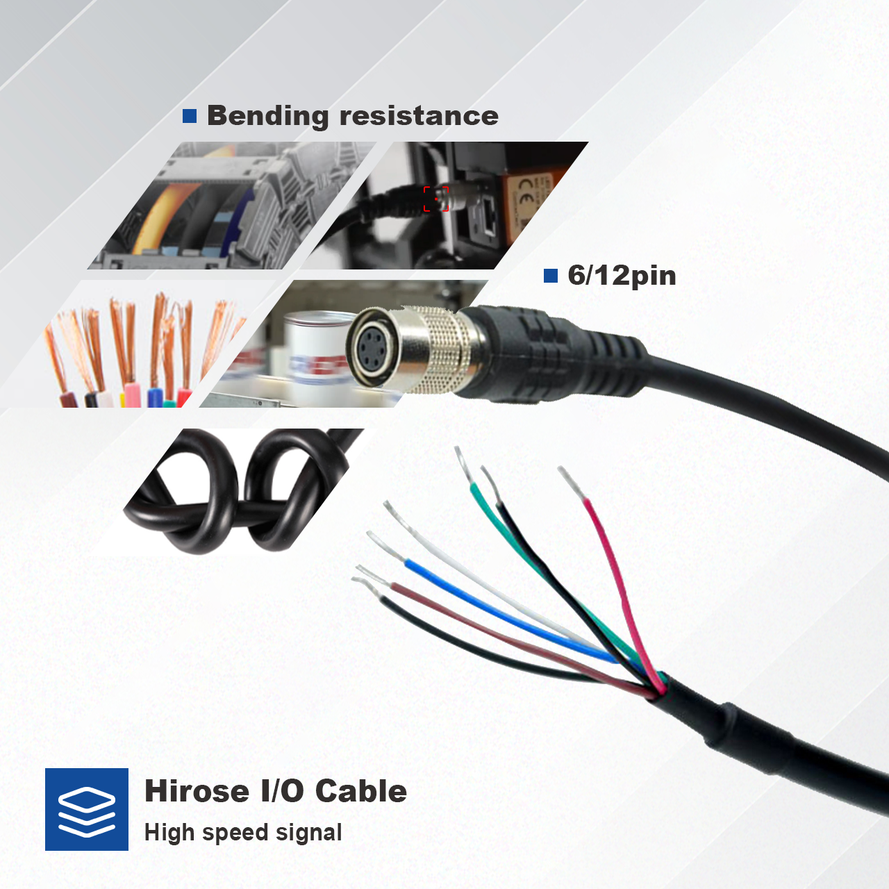 VT-Hirose Power & I/O Cables 0.5m 1.5m 3m Customizable Length for Industrial Cameras
