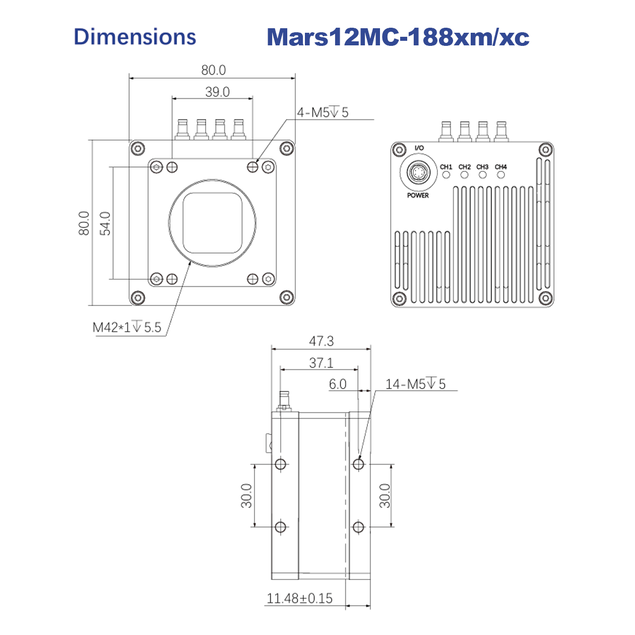 12MP 188fps 330fps 1.65" CMV12000 CoaXPress Machine Vision Global Shutter Camera Mars12MC-XM/XC