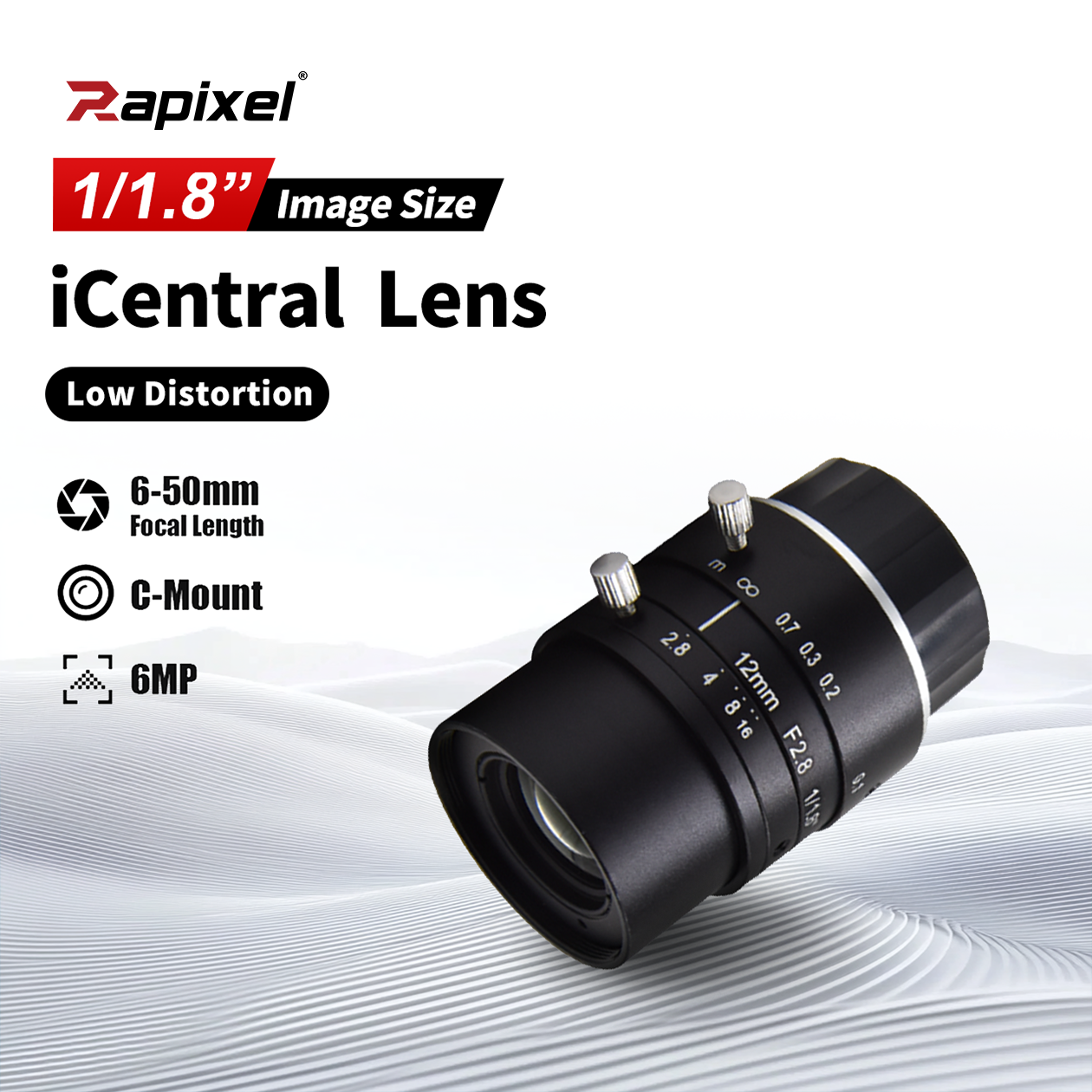 iCentral 1/1.8" 2.4um 6MP C-Mount Low Distortion Industrial Machine Vision Lenses