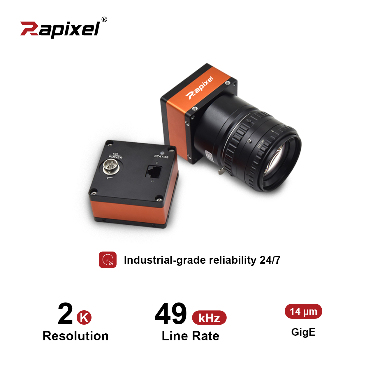 2K 14μm 49kHz Gpixel/CMOSIS GigE Machine Vision Line Scan Camera