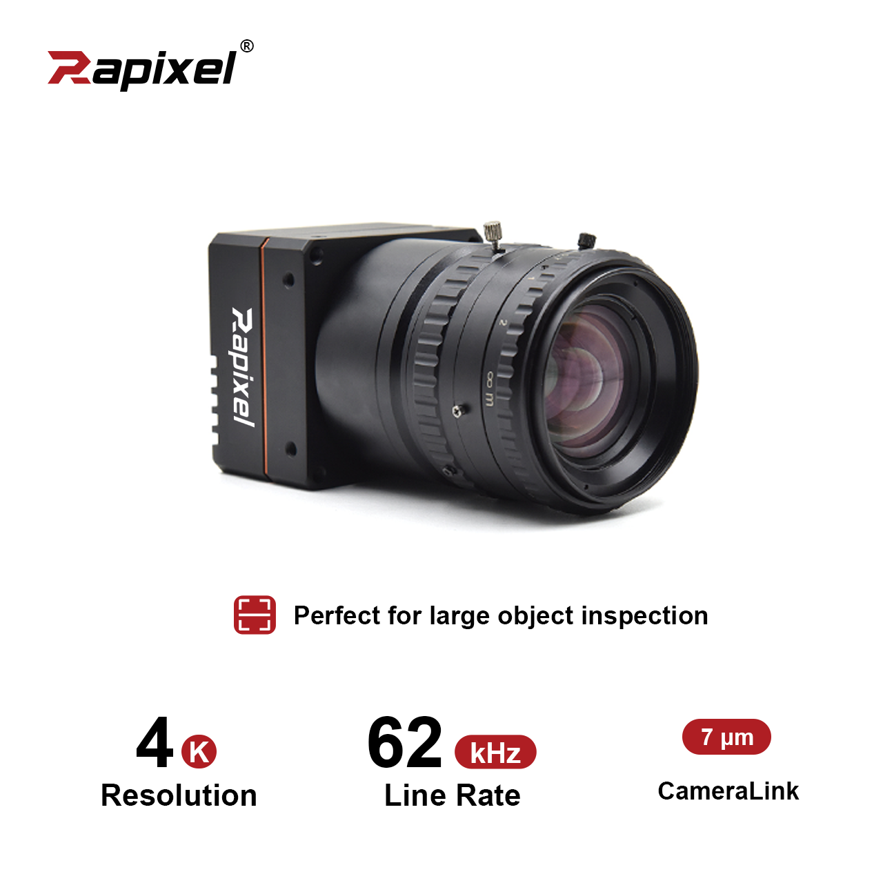 4K 7μm 120kHz Gpixel CameraLink Machine Vision M42 Industrial Line Scan Camera