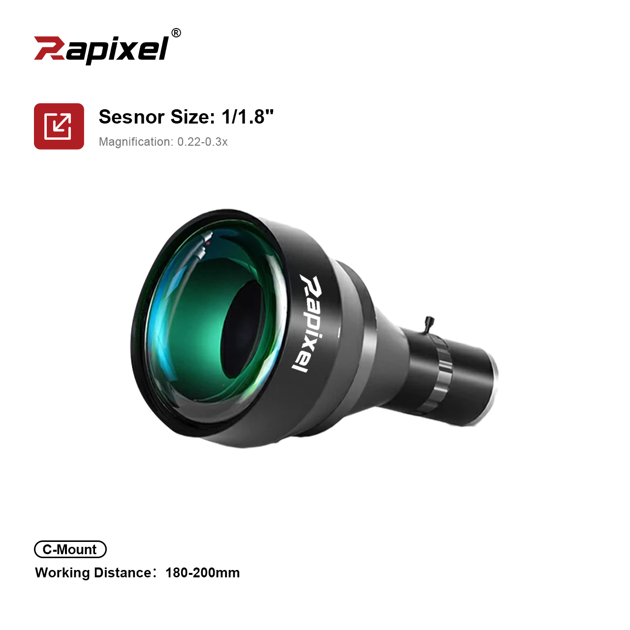 CLW2 Series telecentric lens C-Mount design for machine vision inspection system front view