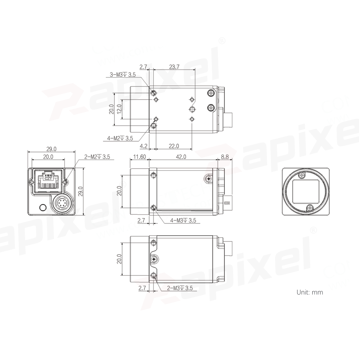 SWIR camera used in laboratory spectroscopy with Sony IMX990 sensor