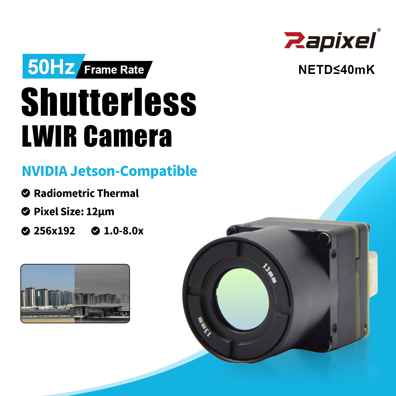 iVaSL256LW 256x192 50Hz 3.9mm Shutterless LWIR UAV Camera Module