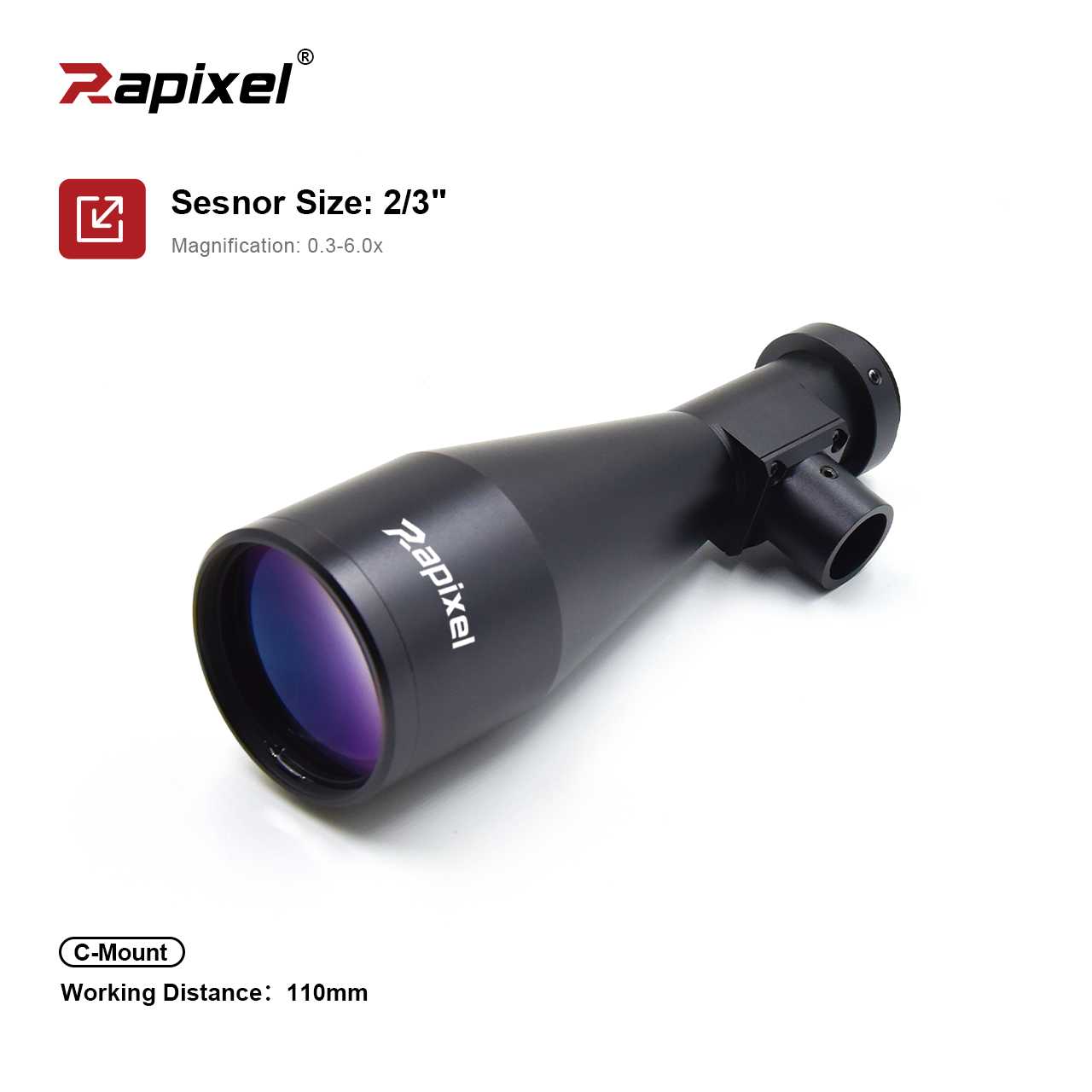 Rapixel CLW-MP-110mm telecentric lens for precision machine vision